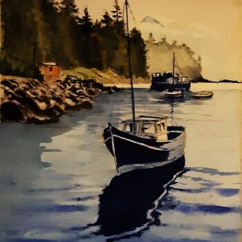 绘画 标题为“Voiliers aux amarres” 由Gilles Mathieu, 原创艺术品, 水彩