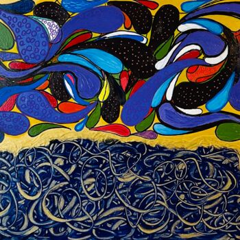 Schilderij getiteld "Petals on the Water" door Jorge Gonzalez, Origineel Kunstwerk, Acryl Gemonteerd op Frame voor houten br…