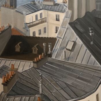 Peinture intitulée "Vue sur les toits (…" par Marie France Garrigues, Œuvre d'art originale, Huile Monté sur Châssis en bois