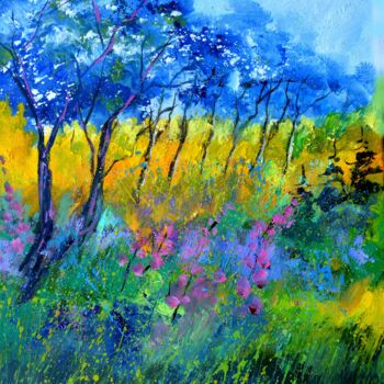 Painting titled "Light in the wood -…" by Pol Ledent, Original Artwork, Oil Mounted on Wood Stretcher frame