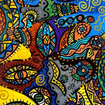 Schilderij getiteld "Golden lava" door Olena Kovalenko, Origineel Kunstwerk, Marker