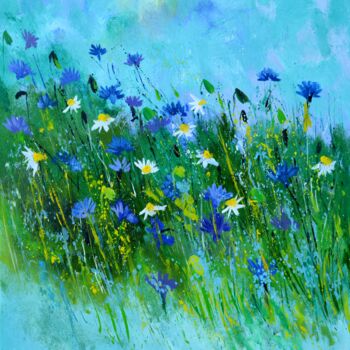 Schilderij getiteld "Summer flowers 5623" door Pol Ledent, Origineel Kunstwerk, Olie Gemonteerd op Frame voor houten brancard