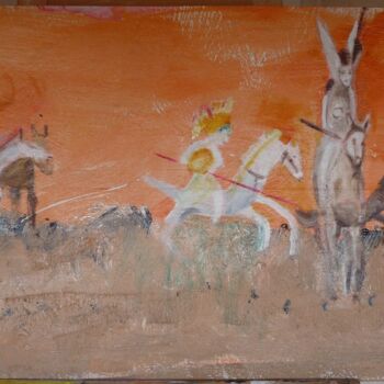 Peinture intitulée "Les Amazones" par Jacqueline Claux (Jaklinclo), Œuvre d'art originale, Huile Monté sur Panneau de bois