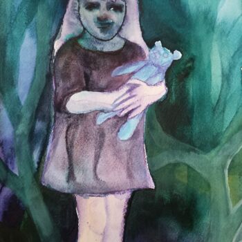Painting titled "Alone in the dark" by Coco Sanne Hassink, Original Artwork, Watercolor