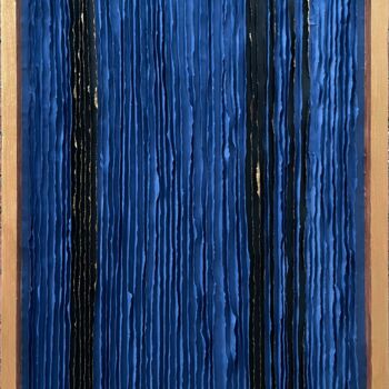 Collages intitulée "Golden blue on panel" par Tetiana Sanzharovska, Œuvre d'art originale, Ruban adhésif