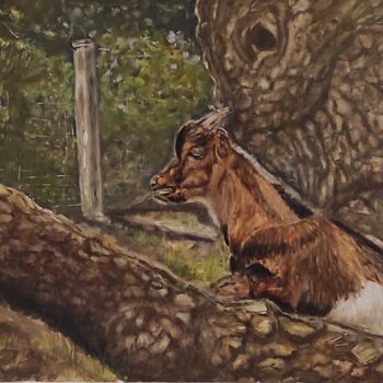 Painting titled "Biquette" by Pascal Bourgouin, Original Artwork, Oil Mounted on Wood Stretcher frame