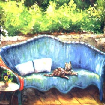 Peinture intitulée "le canapé bleu" par Géraldine Streichert, Œuvre d'art originale, Huile
