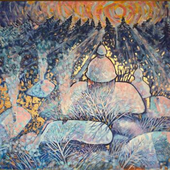 Painting titled "WINTER PASTORAL" by Alex Kopylov, Original Artwork, Oil Mounted on Wood Stretcher frame