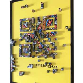 Sculpture titled "QR CODE - GRAFFITI…" by Aurelien Guiho, Original Artwork, 3D Modeling Mounted on Metal