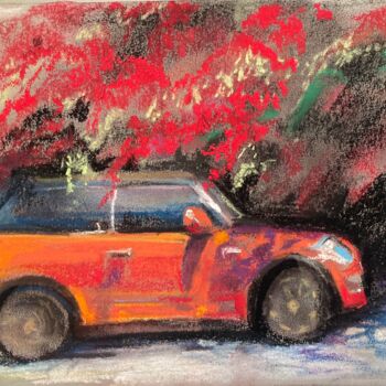 Tekening getiteld "Red Mini Cooper hid…" door July Kinart, Origineel Kunstwerk, Pastel