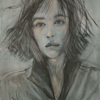 Dessin intitulée "Femme brune aux yeu…" par Marie Pascale Martins, Œuvre d'art originale, Acrylique