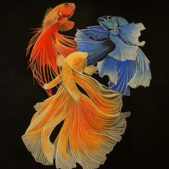 Dessin intitulée "La danse des combat…" par Michel Guillet, Œuvre d'art originale, Pastel