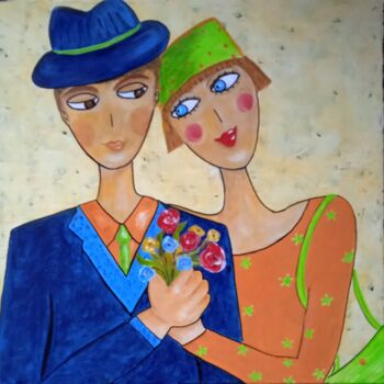 Peinture intitulée "Les Z'amoureux" par Nicole Carretier, Œuvre d'art originale, Acrylique Monté sur Châssis en bois