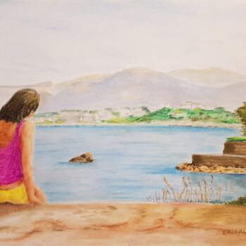 Dessin intitulée "Au loin Juan Les Pi…" par Eric Audry, Œuvre d'art originale, Pastel