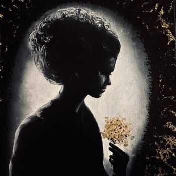 Painting titled "Night" by Katalina Tattoo, Original Artwork, Oil Mounted on Wood Stretcher frame