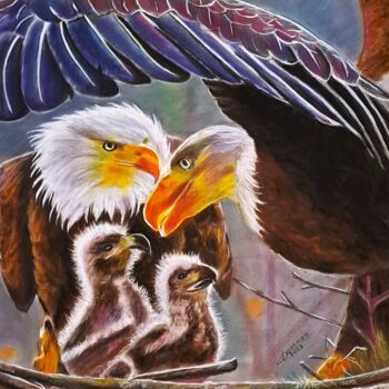 Painting titled "nid d'aigles" by Anny Dournon, Original Artwork, Pastel