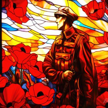 Arts numériques intitulée "Soldier Reminiscing…" par Sykart Designs, Œuvre d'art originale, Image générée par l'IA