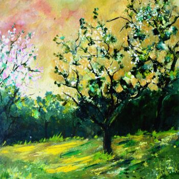 Pintura intitulada "Orchard in spring" por Pol Ledent, Obras de arte originais, Óleo Montado em Armação em madeira