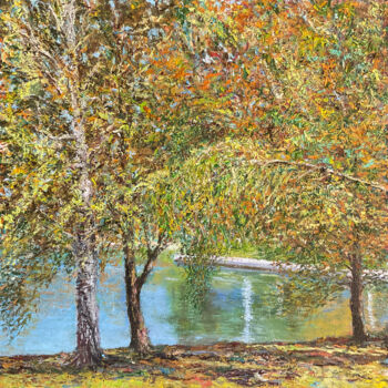 Pintura intitulada "The Pond in Autumn…" por Albert Safiullin, Obras de arte originais, Óleo