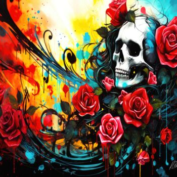 Digital Arts titled "Skulls And Roses Ru…" by Sykart Designs, Original Artwork, AI generated image