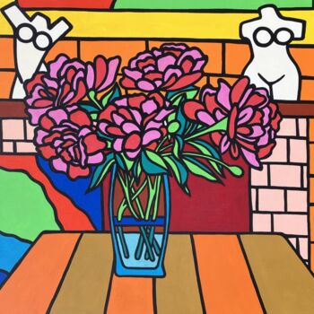 绘画 标题为“Peonies in vase ori…” 由Mykhalchuk Vadym, 原创艺术品, 油