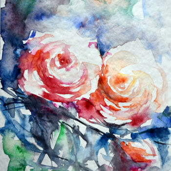 Peinture intitulée "Róże - dwa żywioły" par Ana Smarz, Œuvre d'art originale, Aquarelle