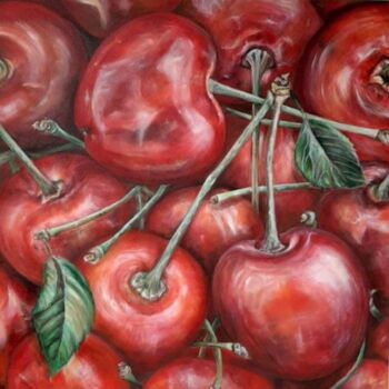 Ζωγραφική με τίτλο "Cherries" από Birgit Deuschle (BIGUI), Αυθεντικά έργα τέχνης, Ακρυλικό Τοποθετήθηκε στο Ξύλινο φορείο σκ…
