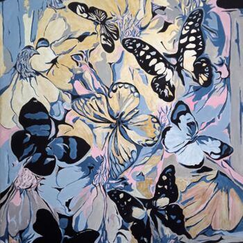 Zeichnungen mit dem Titel "Flowers and butterf…" von Madlen Fox, Original-Kunstwerk, Gouache