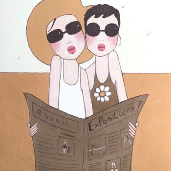 Painting titled "Les nouvelles - 1313" by Noëlle Lassailly, Original Artwork, Acrylic Mounted on Wood Stretcher frame