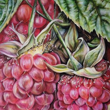Painting titled "Himbeeren" by Birgit Deuschle (BIGUI), Original Artwork, Acrylic Mounted on Wood Stretcher frame