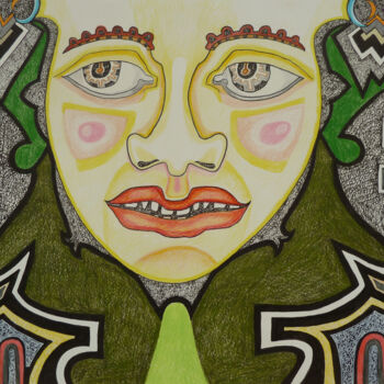 Dessin intitulée "Face de lumière" par Aurélie Sarrazin, Œuvre d'art originale, Encre