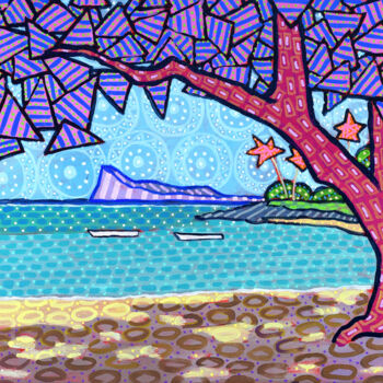 Painting titled "Bain-Boeuf beach, M…" by Pascal Lagesse, Original Artwork, Acrylic Mounted on Wood Stretcher frame