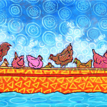 Ζωγραφική με τίτλο "Chickens on a boat" από Pascal Lagesse, Αυθεντικά έργα τέχνης, Ακρυλικό Τοποθετήθηκε στο Ξύλινο φορείο σ…