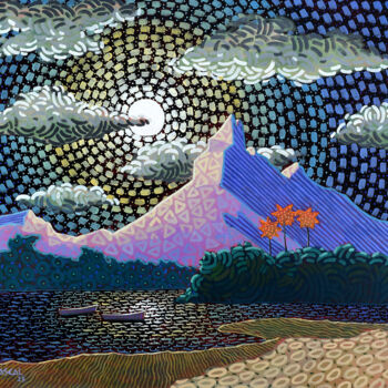 제목이 "Full moon on Tamari…"인 미술작품 Pascal Lagesse로, 원작, 아크릴 나무 들것 프레임에 장착됨