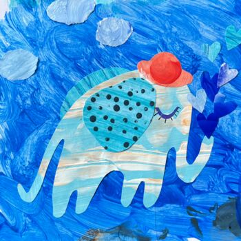 Malarstwo zatytułowany „The blue elephant” autorstwa Valentina Pushkareva, Oryginalna praca, Kolaże