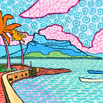 Painting titled "Mahebourg waterfron…" by Pascal Lagesse, Original Artwork, Acrylic Mounted on Wood Stretcher frame