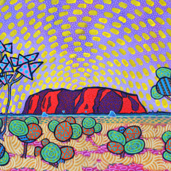 Painting titled "Uluru" by Pascal Lagesse, Original Artwork, Acrylic Mounted on Wood Stretcher frame
