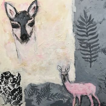 Malerei mit dem Titel ""Maman et son bambi…" von Johanne Proulx, Original-Kunstwerk, Acryl