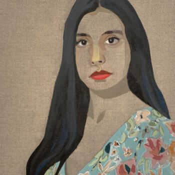 Painting titled "Portrait de Marcela" by Clara Ramirez Katz, Original Artwork, Oil Mounted on Wood Stretcher frame
