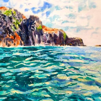 Schilderij getiteld "The Welsh Coast At…" door Ibolya Taligas, Origineel Kunstwerk, Aquarel
