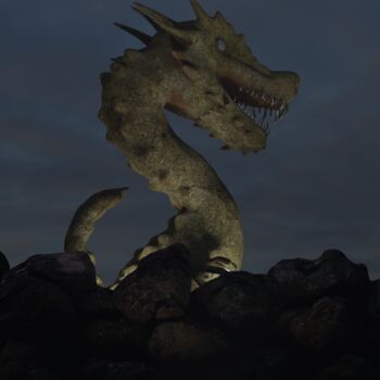 Artes digitais intitulada "Dragon statue at ni…" por Evargas, Obras de arte originais, Modelagem 3D