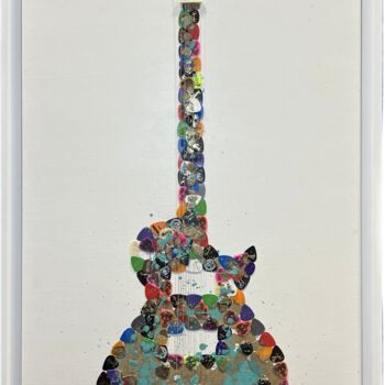 Collages intitulée "White Guitar" par Arnaud Bertrand Soldera Paganelli (Absp.Off), Œuvre d'art originale, Collages Monté su…
