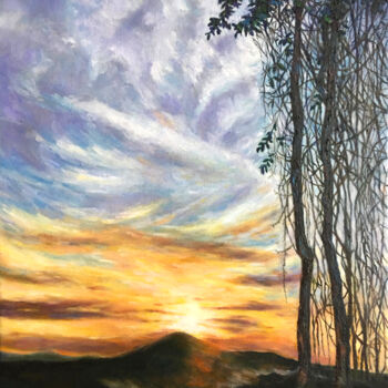 Pittura intitolato "Sunrise by the trees" da Jesline Er, Opera d'arte originale, Olio