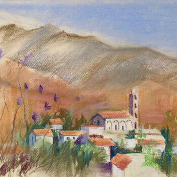 Pintura titulada "Small Mountain Vill…" por July Kinart, Obra de arte original, Pastel