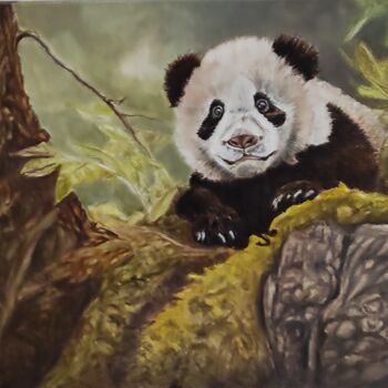 Malerei mit dem Titel "coucou panda" von Pascal Bourgouin, Original-Kunstwerk, Öl