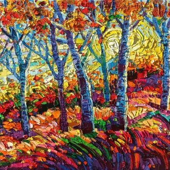 Painting titled "Fall raphsody 2" by Vanya Georgieva, Original Artwork, Oil Mounted on Wood Stretcher frame