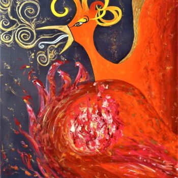 Painting titled "Le Phénix" by Katharina Eisenberg, Original Artwork, Acrylic Mounted on Wood Stretcher frame
