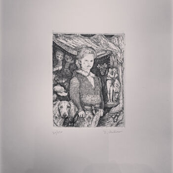 Printmaking titled "bimba e cane" by Domenico Ventura, Original Artwork, Etching