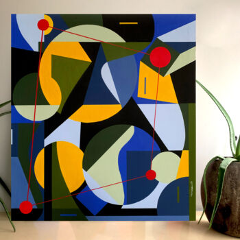 Schilderij getiteld "Scarlet Quadrilater…" door Koola Adams, Origineel Kunstwerk, Acryl Gemonteerd op Frame voor houten bran…