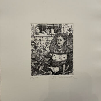 Printmaking titled "donna con seno scop…" by Domenico Ventura, Original Artwork, Etching